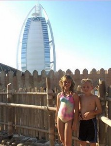 Best water-park in the world: Wild Wadi (Dubai, United Arab Emirates).  It's right next to the famous Burj al Arab Hotel (background).  We tried to sneak onto the hotel grounds but we were quickly identified as riff-raff and booted out!